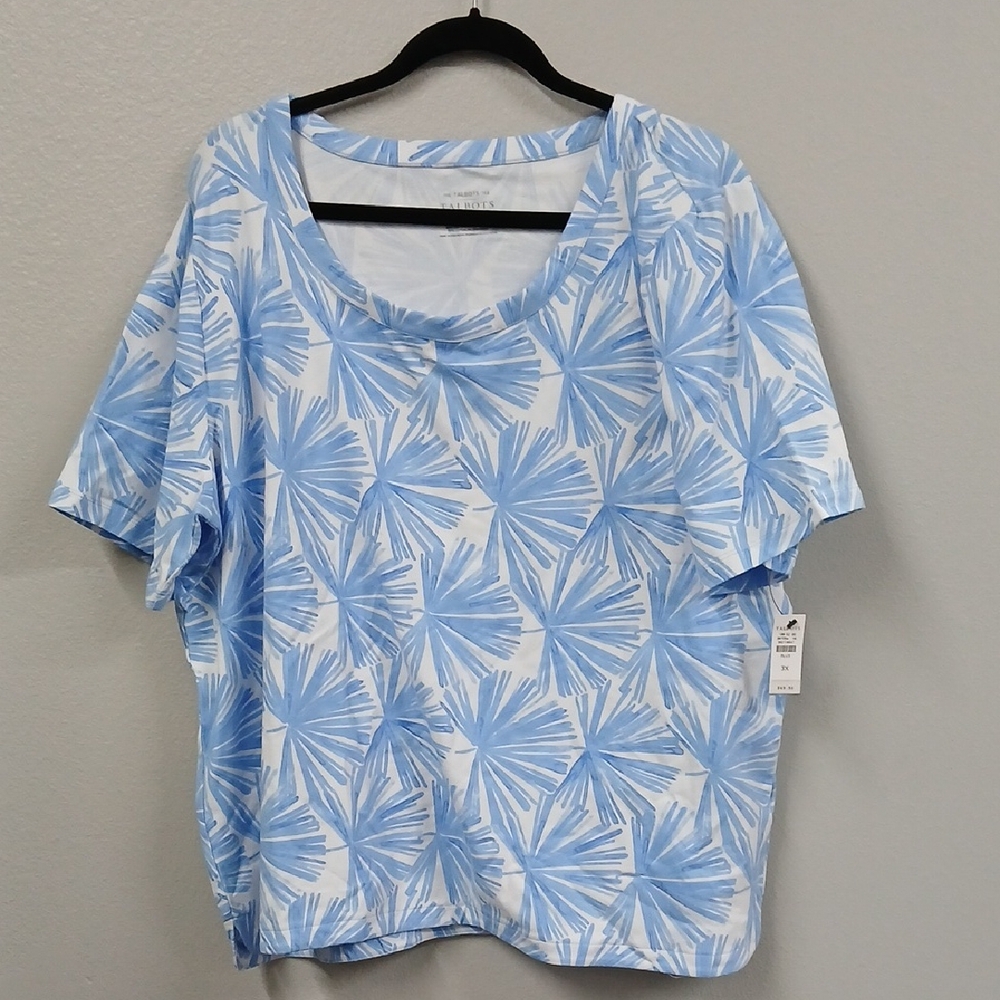 Talbots Blue and White Patterned Short Sleeve Top